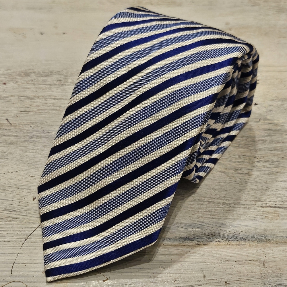 Eton Silk Tie - 3" Length - Made in Italy - Royal Blue and White Striped